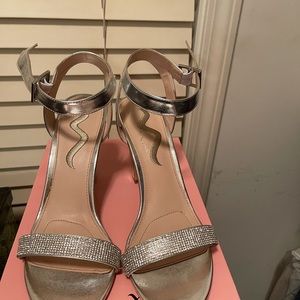 Silver and rhinestone heeled sandals